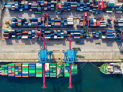 birds eye view of cargo ships