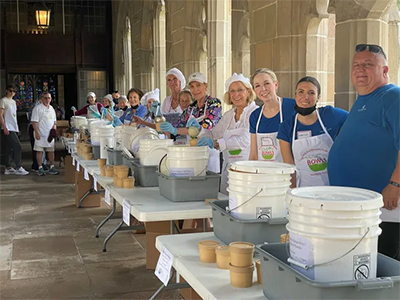 volunteers at a food drive