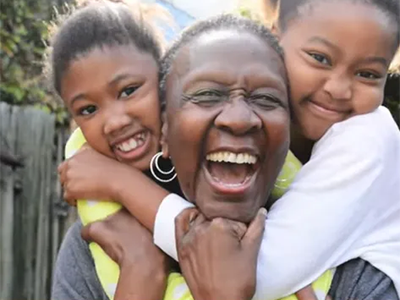happy mom with daughters